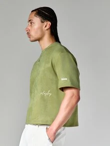 PLAYBOY X SUMWON Essentials Cropped Graphic Tee With Bunny Logo Back Print And Script Detail Crew Neck Short Sleeve Summer Top - Green - View 5