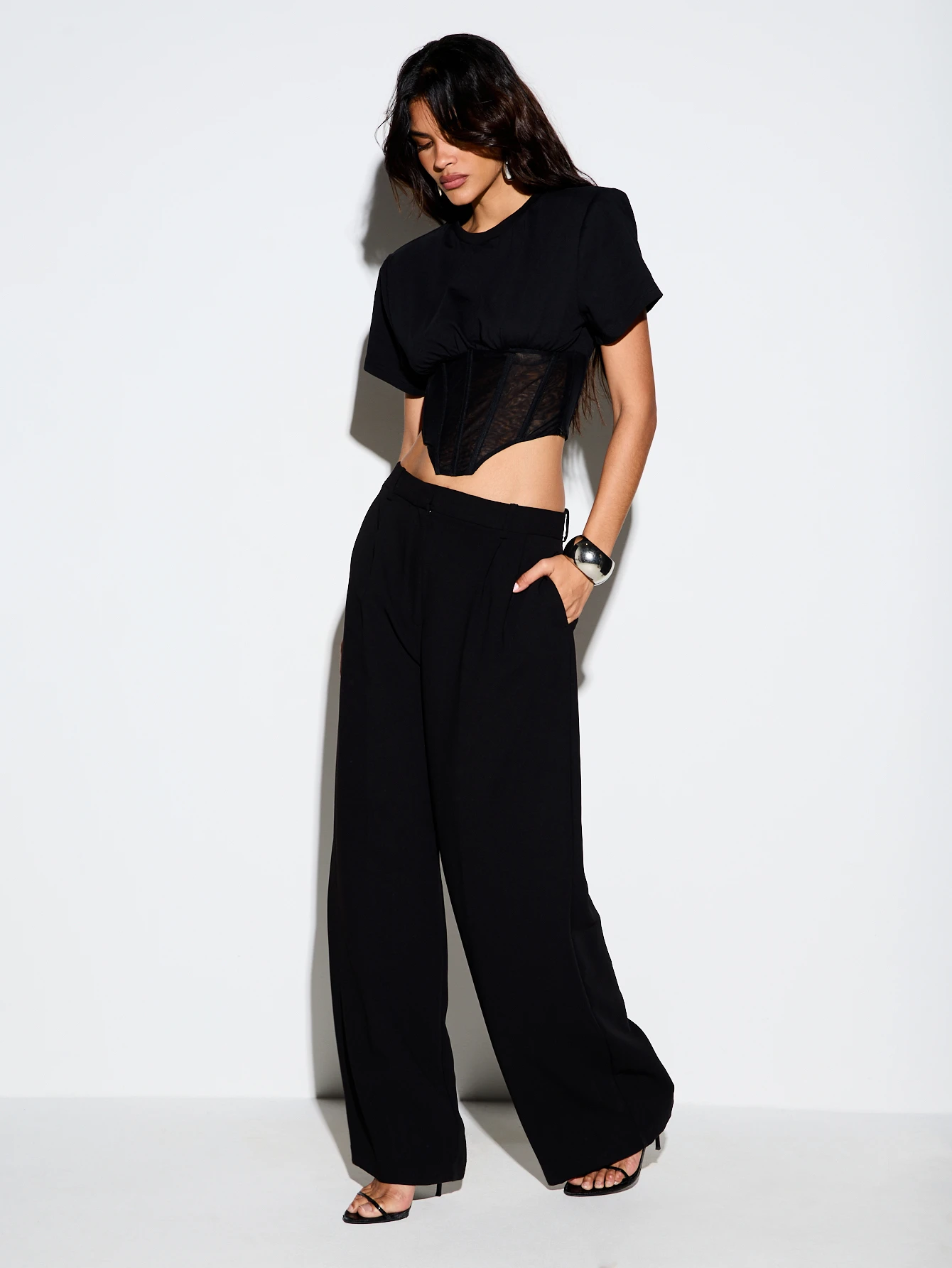 KIZN Crop T-Shirt With Mesh Corset And Lace-Up Back