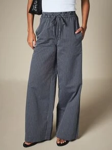 KSTM Striped Wide Leg Relaxed Pants With Elastic Drawstring Waist Chic Style - Multicolor - View 4