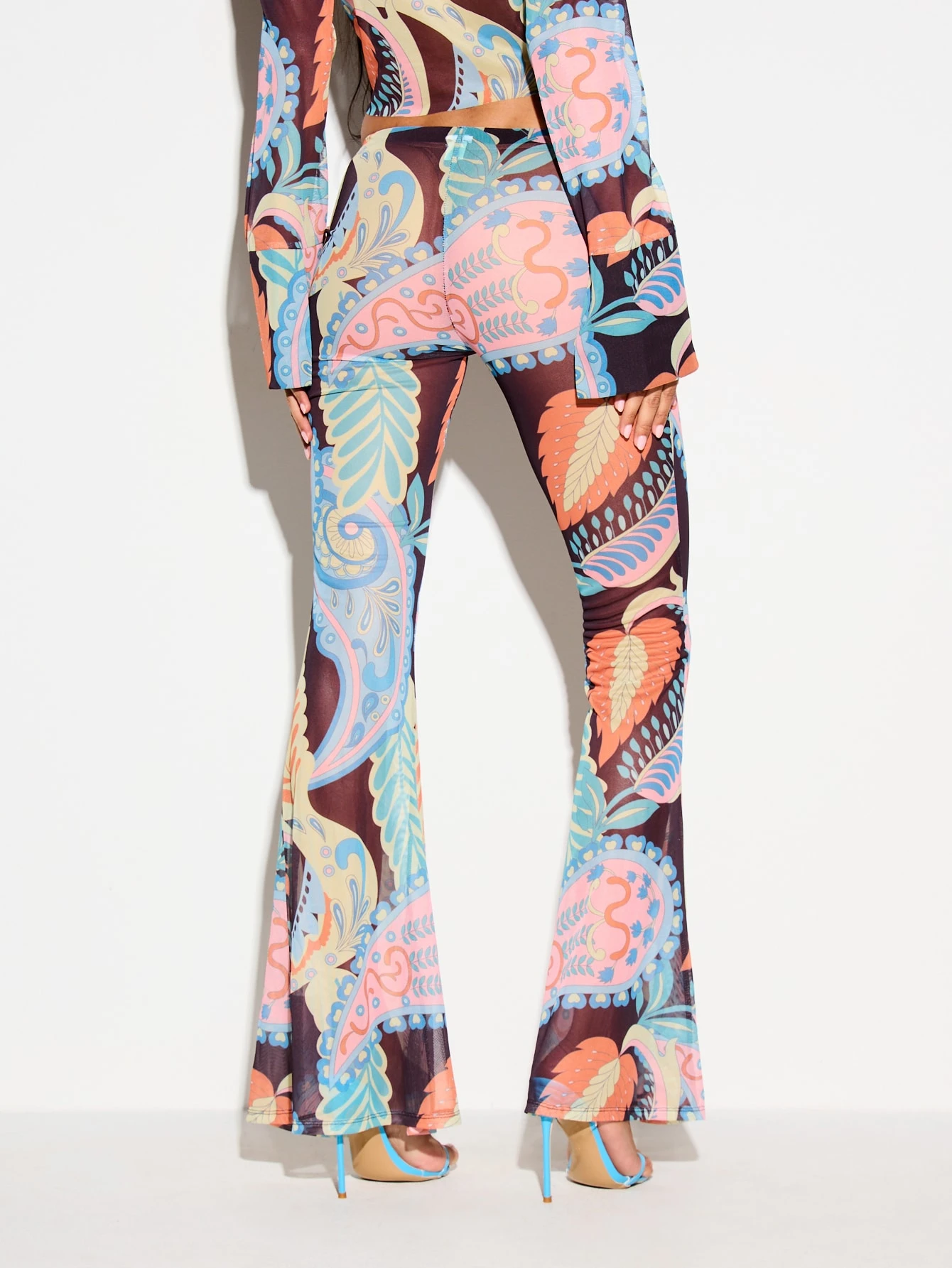 KIZN Paisley Print Mesh Flare Trouser With Bell Bottom Hem