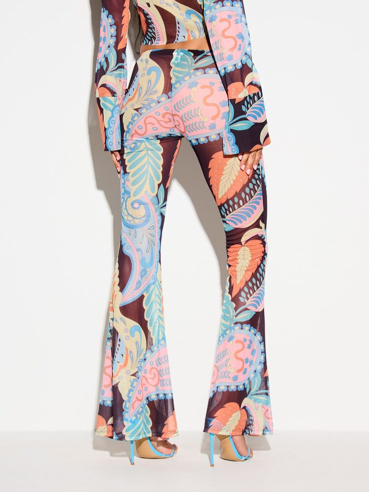 KIZN Paisley Print Mesh Flare Trouser With Bell Bottom Hem