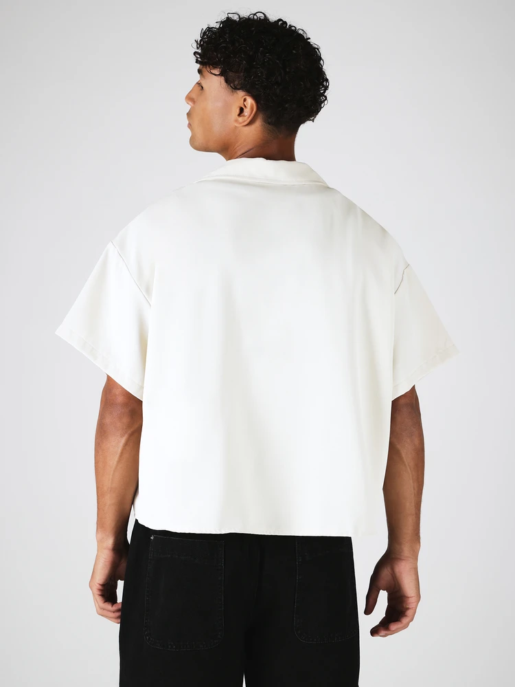 Built For Everyday Since 2003 Graphic Print Revere Collar Short Sleeve Poplin Shirt