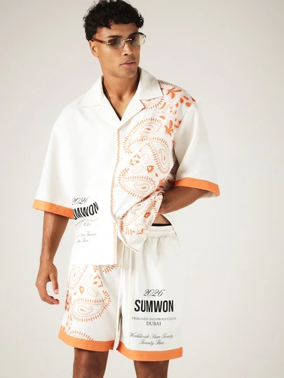 SUMWON 2026 Paisley Print Oversized Camp Collar Short Sleeve Shirt Dubai Summer Resort Wear