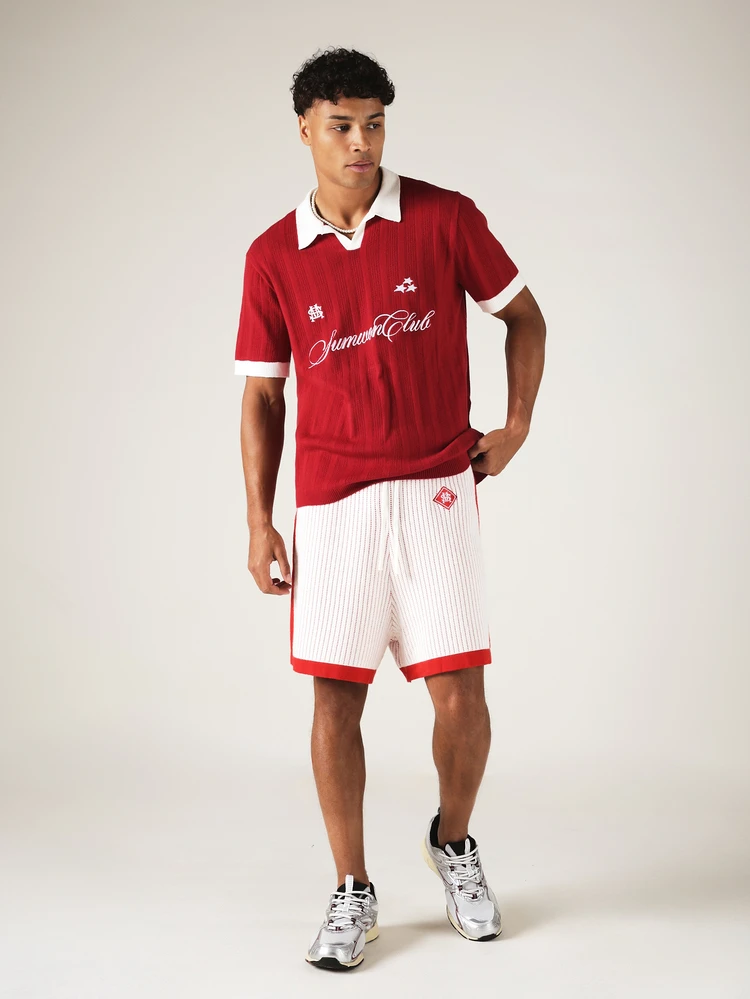 Shorts de Praia Tricotados com Painel Contrastante, Detalhe de Listras e Patch com Logo para o Verão