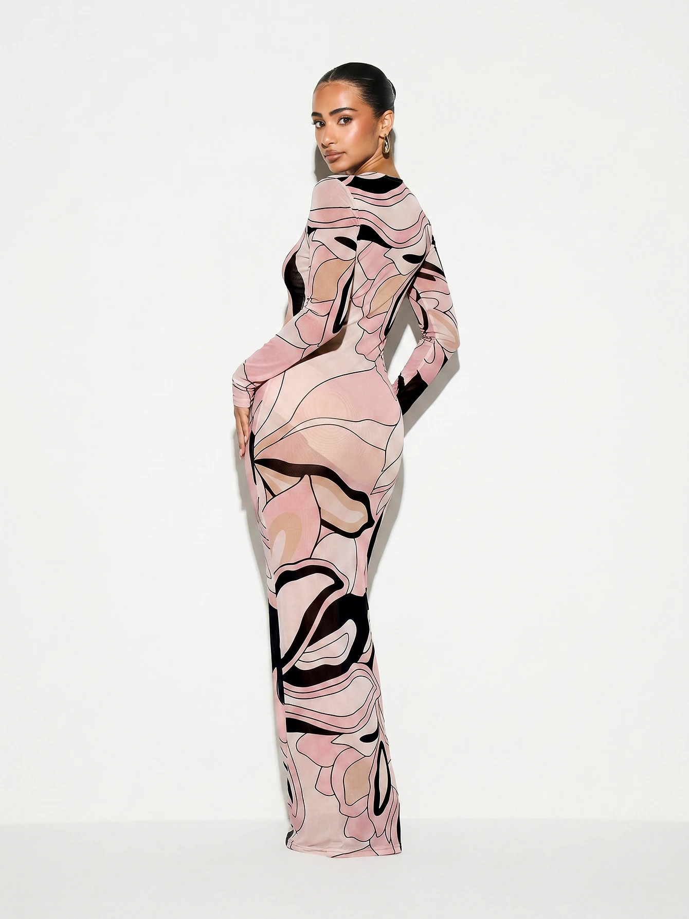 KIZN PRINTED MESH SHEER LONG DRESS COVER UP