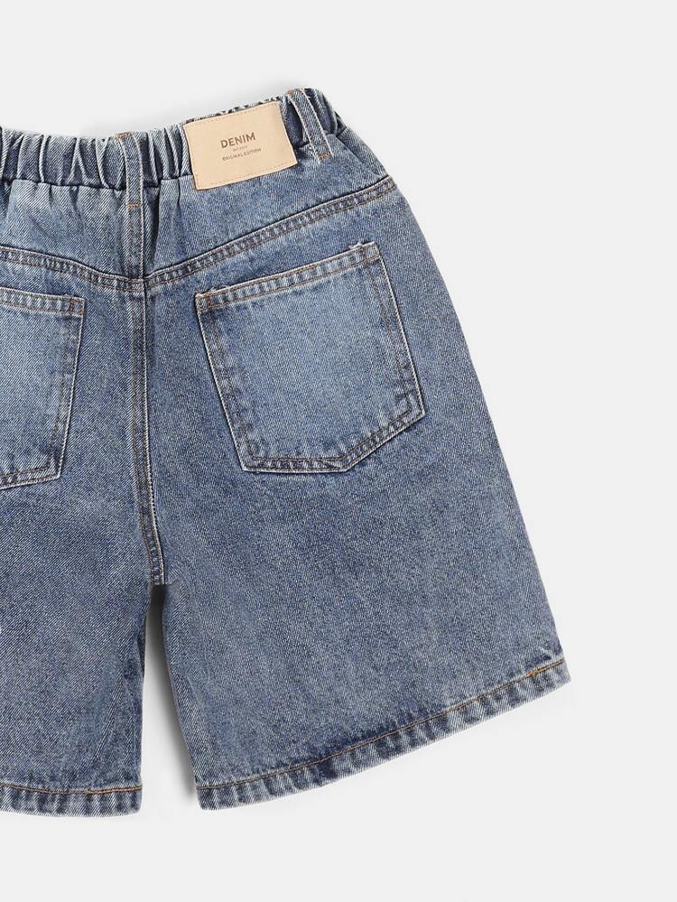 Shorts en jean décontractés d'été pour garçons avec taille élastique à cordon, longueur genoux