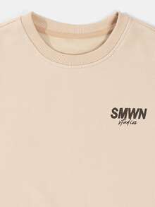 SUMWON Studios Logo Tee And Shorts Co-Ord Set For Tweens Crew Neck Short Sleeve Casual Summer Outfit - Beige - View 3