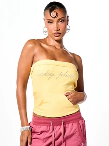 BABYPHAT 镶钻罗纹抹胸上衣 - 黃色 - 查看 1