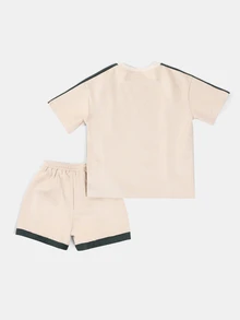 SUMWON Tween Boys Color Block Co-Ord Set Crew Neck Short Sleeve T-Shirt And Drawstring Shorts With Logo Badge - Multicolor - View 2