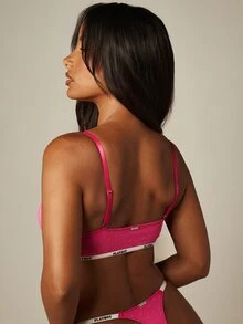 Missguided x Playboy 三角式胸罩，飾有水鑽熱壓貼飾與品牌標誌彈性底帶 - 玫紅色 - 查看 5