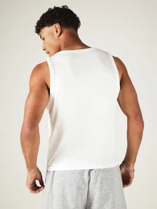 SUMWON Ribbed Knit Sleeveless Tank Top With Crew Neck Logo Detail Regular Fit Summer Essential - White - View 2