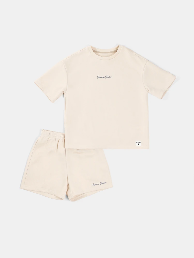 Oversized Studios Fruit Market Graphic Co-Ord T-Shirt And Shorts Set For Tweens Summer Style