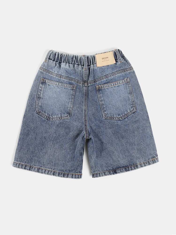 Shorts en jean décontractés d'été pour garçons avec taille élastique à cordon, longueur genoux