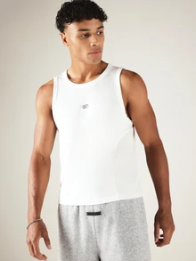 SUMWON Ribbed Knit Sleeveless Tank Top With Crew Neck Logo Detail Regular Fit Summer Essential - White - View 4