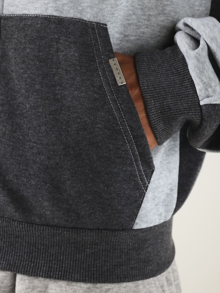 Colorblock Zip-Up Hoodie With Drawstring Hood And Contrast Panels Fleece Sweatshirt For Fall Winter