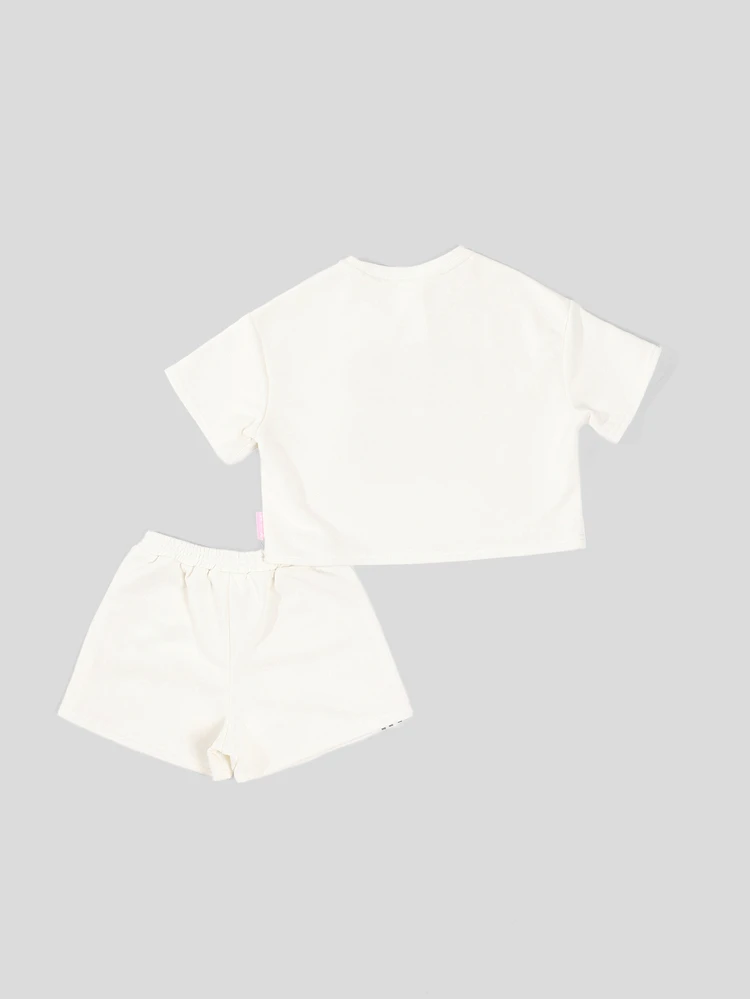 Girls Tropical Floral Print Crop T-Shirt And Striped Shorts Co-Ord Set Summer Beach Club Style