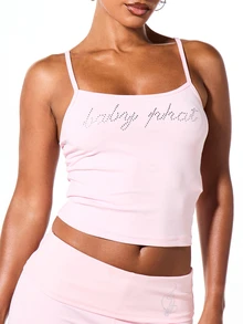 BABYPHAT 镶钻字母Logo方领吊带露脐针织上衣 - 淺粉色 - 查看 6