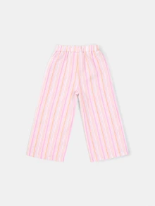 SUMWON Striped Wide Leg Culottes Pants For Little Girls, Colorful Rainbow Vertical Stripe Summer Casual Trousers - Multicolor - View 2