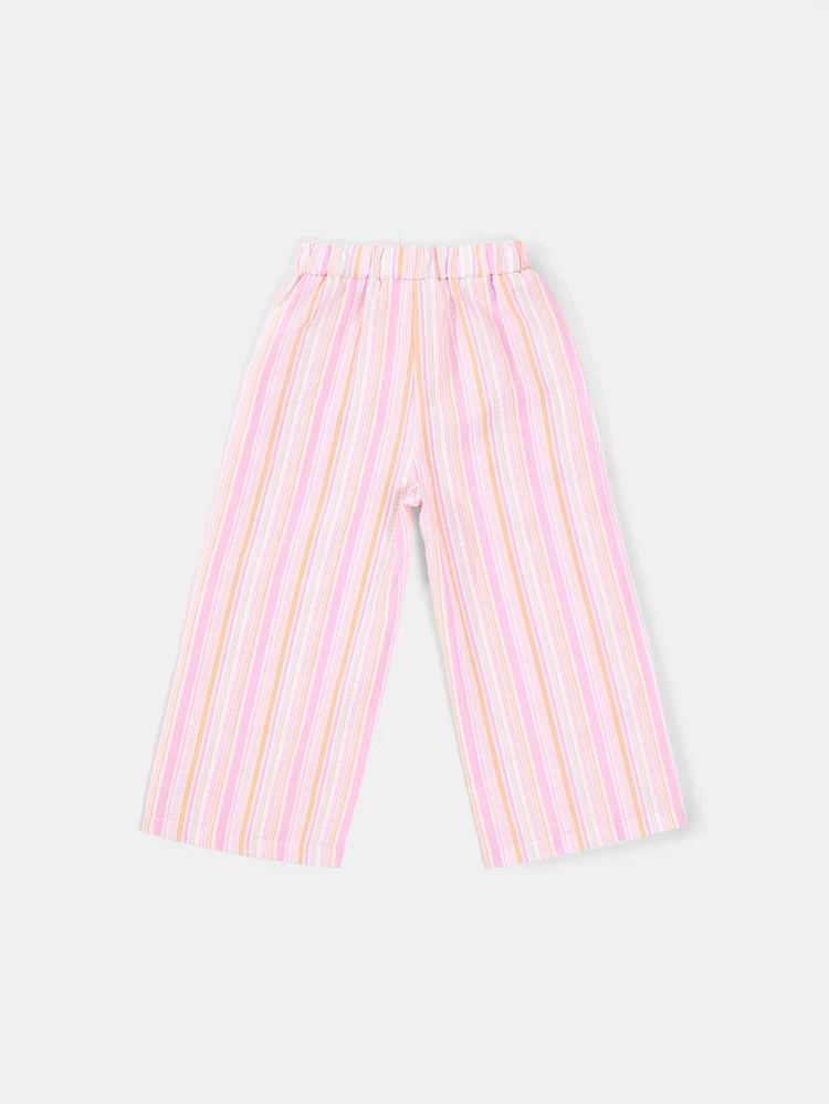 Striped Wide Leg Culottes Pants For Little Girls, Colorful Rainbow Vertical Stripe Summer Casual Trousers
