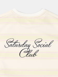 SUMWON 女童条纹短款T恤套装，搭配Saturday Social Club印花图案，夏季休闲亲子装 - 黃色 - 查看 5
