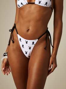Missguided x Playboy 兔子标志三角比基尼套装，撞色系带，夏季沙滩泳装 - 彩色 - 查看 4