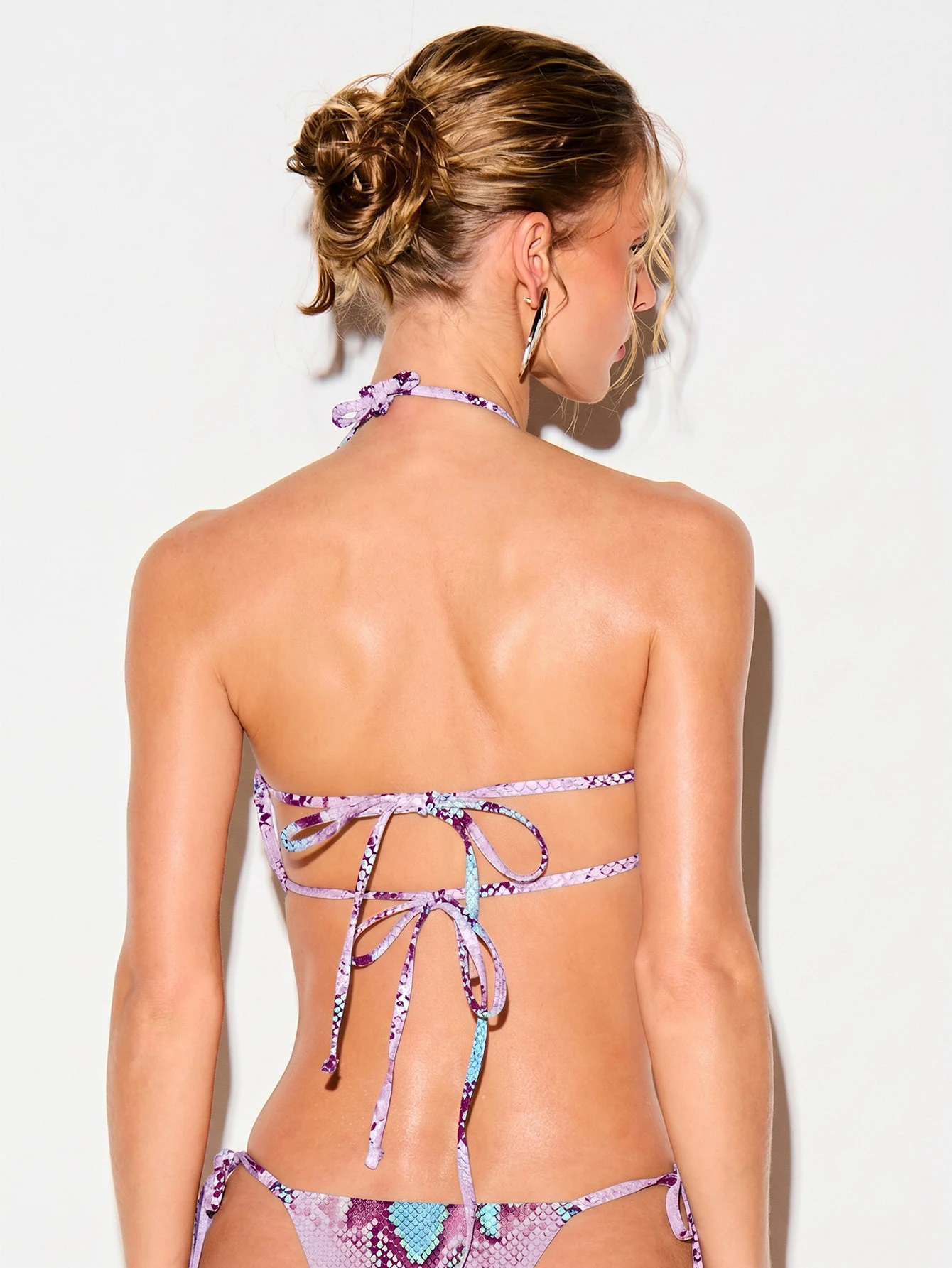 KIZN Snake Print Halter Bikini Set With Tie Details