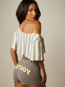 Missguided x Playboy Striped Off-The-Shoulder Crop Top With Bold Logo Print For Summer Festival Season - Multicolor - View 5