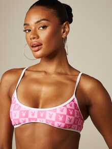 Missguided x Playboy Bunny Checkerboard Bikini Set With Scoop Neck Bralette Top And Cheeky Bottom Summer Beach - Multicolor - View 4