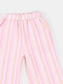 SUMWON Striped Wide Leg Culottes Pants For Little Girls, Colorful Rainbow Vertical Stripe Summer Casual Trousers - Multicolor - View 3