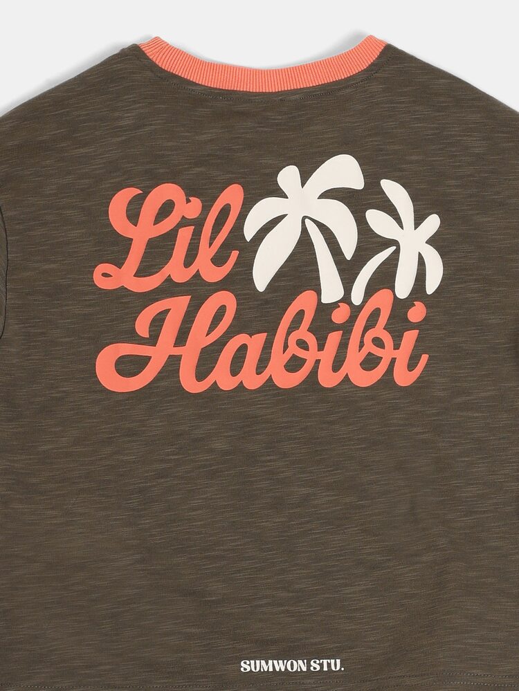 Boys Summer Co-Ord Set Lil Habibi Graphic Tee With Checkerboard Shorts Crew Neck Short Sleeve Two-Piece Outfit