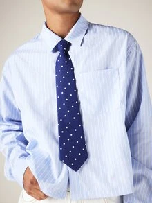 SUMWON Crop Fit Pinstripe Long Sleeve Dress Shirt With Classic Collar And Chest Pocket Spring Summer - Blue - View 4