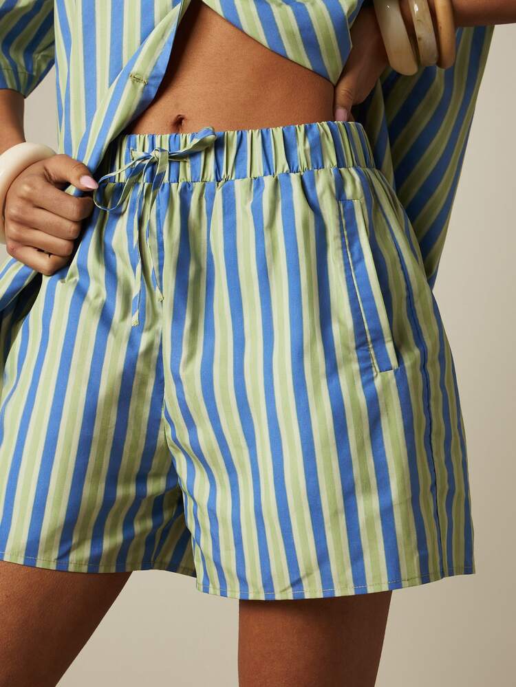 MISSGUIDED Striped Oversized Shirt And Drawstring Shorts Co-Ord Set