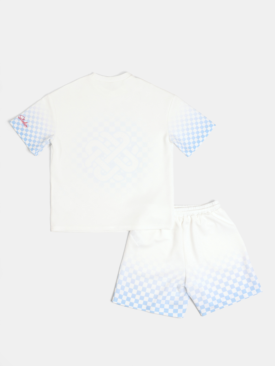 Tween Boys Checkerboard Graphic T-Shirt And Shorts Co-Ord Set With Crew Neck Short Sleeves Summer Casual Two-Piece Outfit