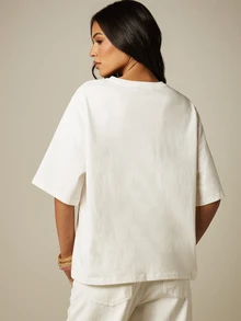 MISSGUIDED Bauernmarkt Grafik-Muster oversized, rechteckige Crew-Neck Kurzarm Casual Sommer T-Shirt - Weiss - Übersicht 3