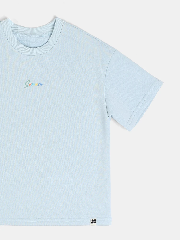 Boys Oversized Crew Neck Short Sleeve T-Shirt With Multicolor Script Logo Back Print Summer Casual Tee