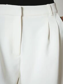 KSTM Quần short ống rộng cạp cao xếp ly có túi bên hông, kiểu Bermuda thanh lịch, thích hợp cho mùa hè. - trắng - Xem 5