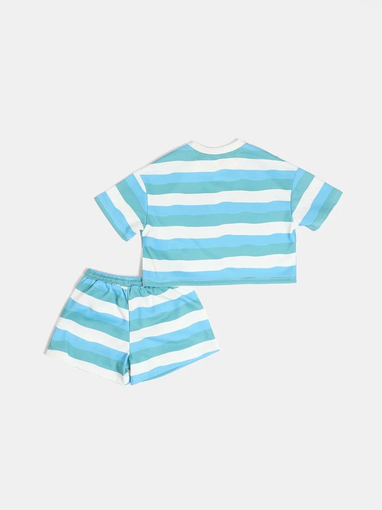 Boys Striped Crop T-Shirt And Shorts Co-Ord Set Summer Two-Piece Matching Outfit
