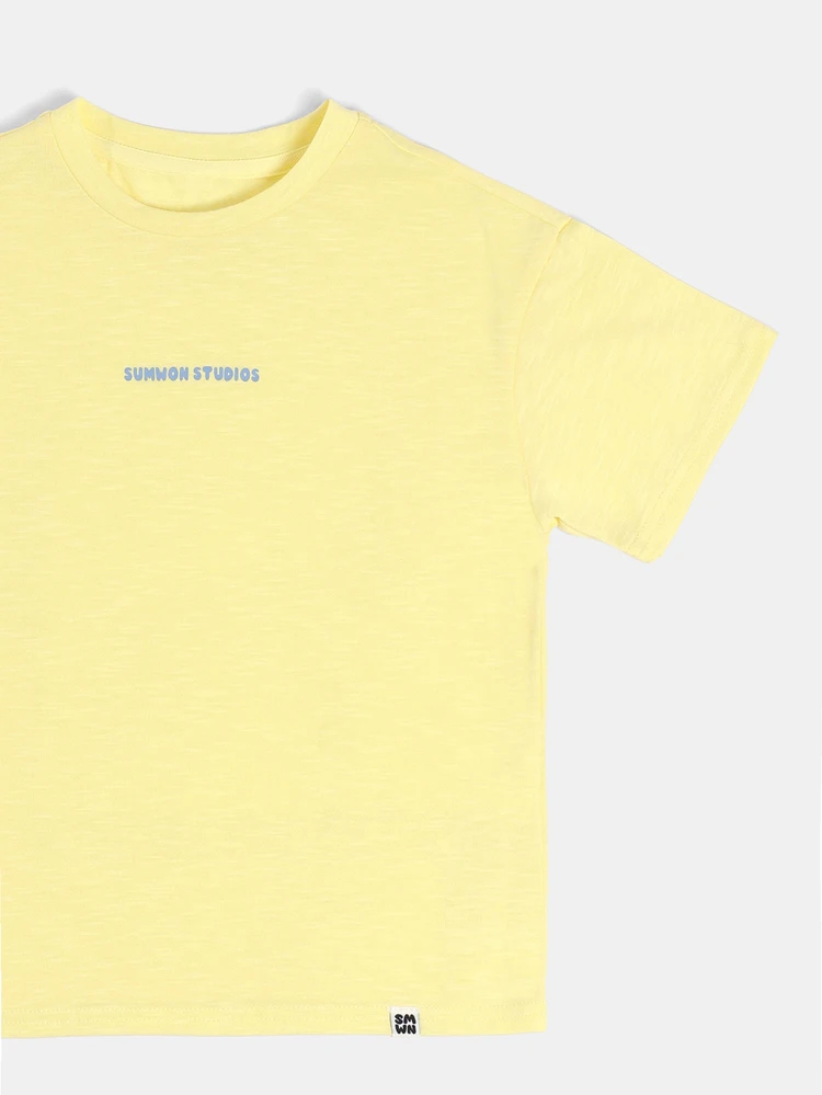 Summon Studios Boys Slub Crew Neck Short Sleeve Graphic Tee With Mediterranean Arch Lemon Print Summer T-Shirt