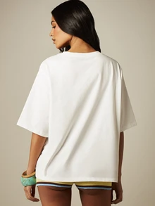 MISSGUIDED 超大水果贴纸图案圆领短袖夏季休闲T恤，饰有彩色标签印花 - 白色 - 查看 3