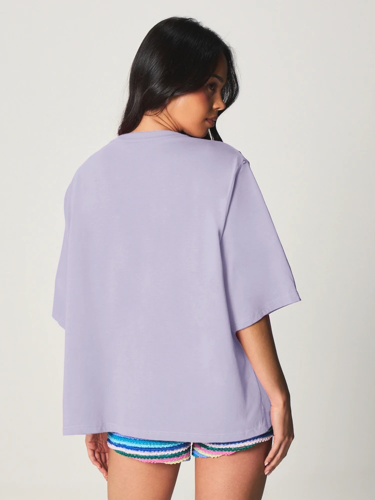 MISSGUIDED Camiseta de verano casual de cuello redondo de manga corta, estilo holgado y gráfico de Tutti Frutti Kiwi
