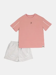 SUMWON Gothic S Logo Crew Neck Short Sleeve Tee And Shorts Co-Ord Set For Tweens Summer Casual Outfit - Dusty Pink - View 2