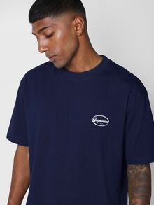 SUMWON Regular Design Studios Oversized Crew Neck T-Shirt With Back Logo Print Spring Summer 2024 Collection - Navy Blue - View 3