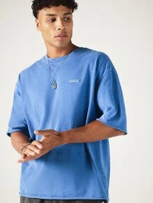 SUMWON Kaos Essential Regular Fit Premium Suede Crew Neck Lengan Pendek, Dicuci, Kasual, Streetwear untuk Sehari-hari - Biru - View 5