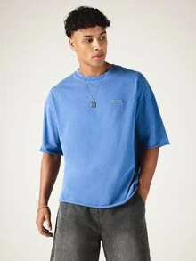 SUMWON Kaos Essential Regular Fit Premium Suede Crew Neck Lengan Pendek, Dicuci, Kasual, Streetwear untuk Sehari-hari - Biru - View 4