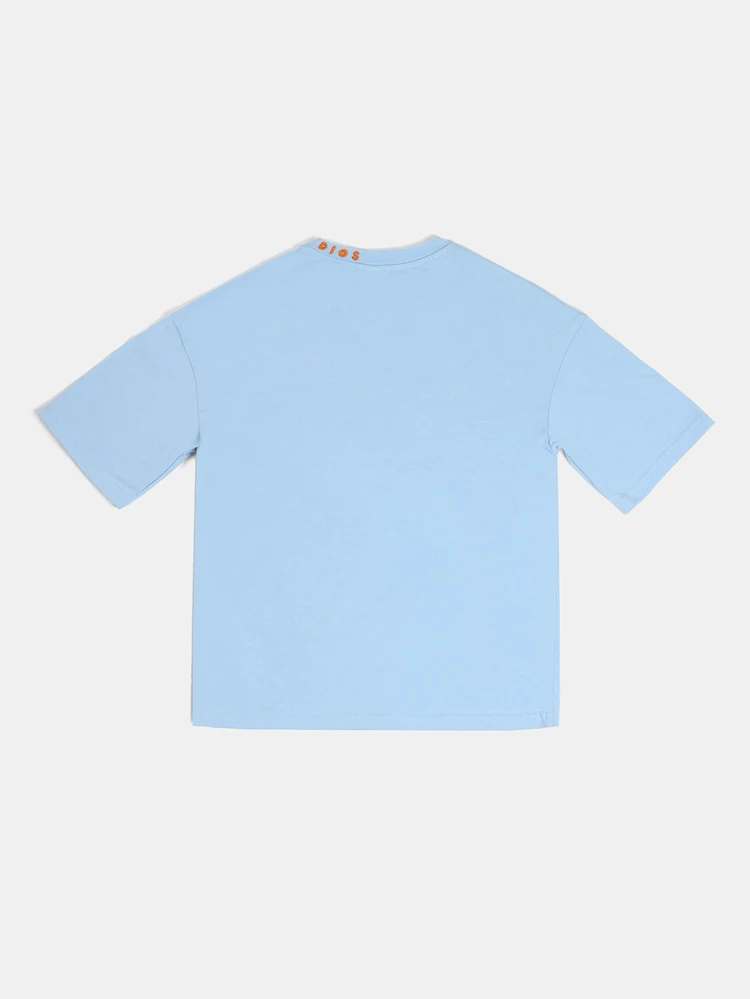 Tween Boys Super Oversized Crew Neck T-Shirt With Embroidered Collar Text Short Sleeve Relaxed Casual Summer Top