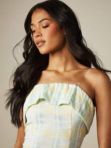 MISSGUIDED Strapless Plaid Check Bandeau Tube Top With Fold-Over Ruffle Edge Crop Top Summer Festival Style - Multicolor - View 5
