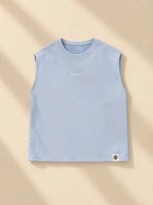 SUMWON Tween Boys Suedette Tank Top Crew Neck Sleeveless Summer Casual Vest Regular Fit - Blue - View 1