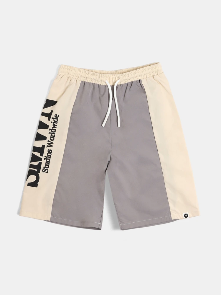 Tween Boys Logo Graphic Co-Ord Set Short Sleeve Ringer Tee And Color Block Shorts Summer Casual Matching Outfit