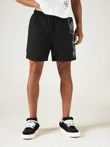 SUMWON New York City Script Print Regular Fit Drawstring Shorts Summer Casual Everyday Short Length - Black - View 5