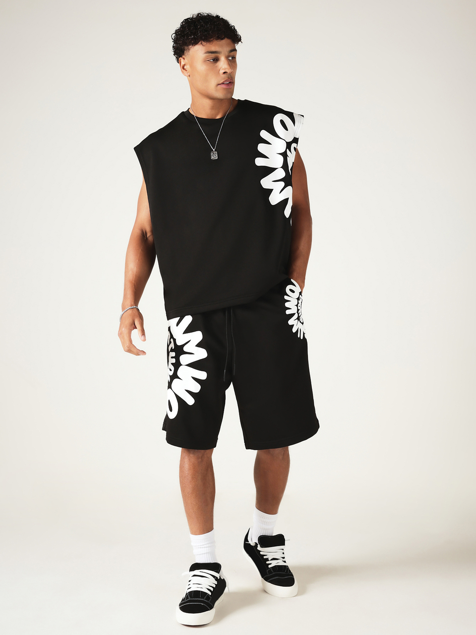 Oversized Sleeveless Tank Top Co-Ord With Bold Graffiti Script Print Crew Neck Summer Street Style